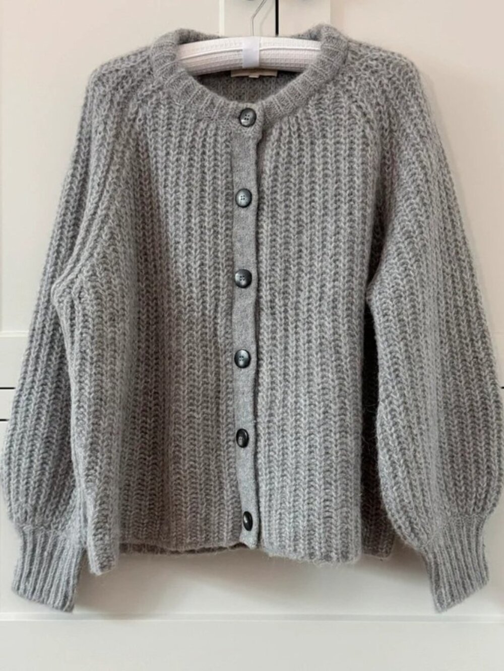 Sezane La Maille Chunky Knit Cardigan Grey Women's S
